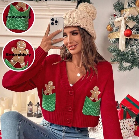 Christmas - Themed Knitted Cardigan, Autumn - Winter...